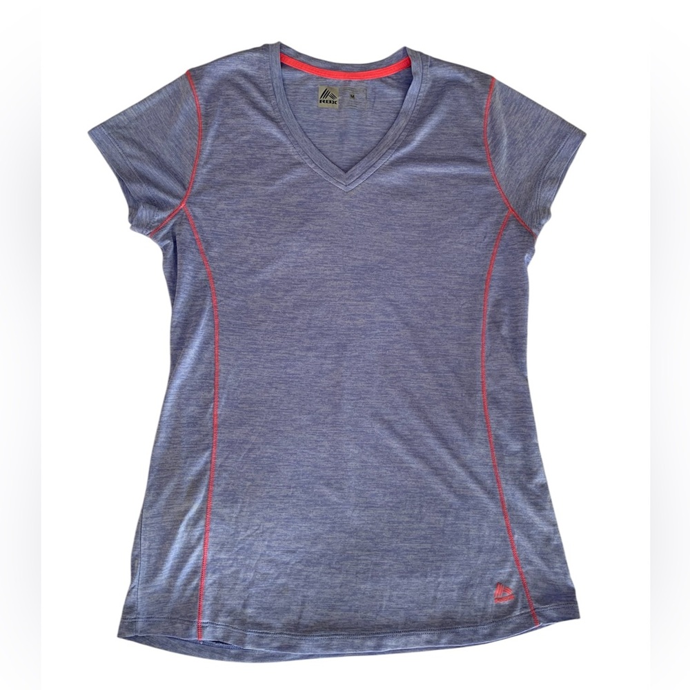 RBX Performance Athletic T-Shirt Women’s Medium Blue Pink V-Neck Cap Sleeves